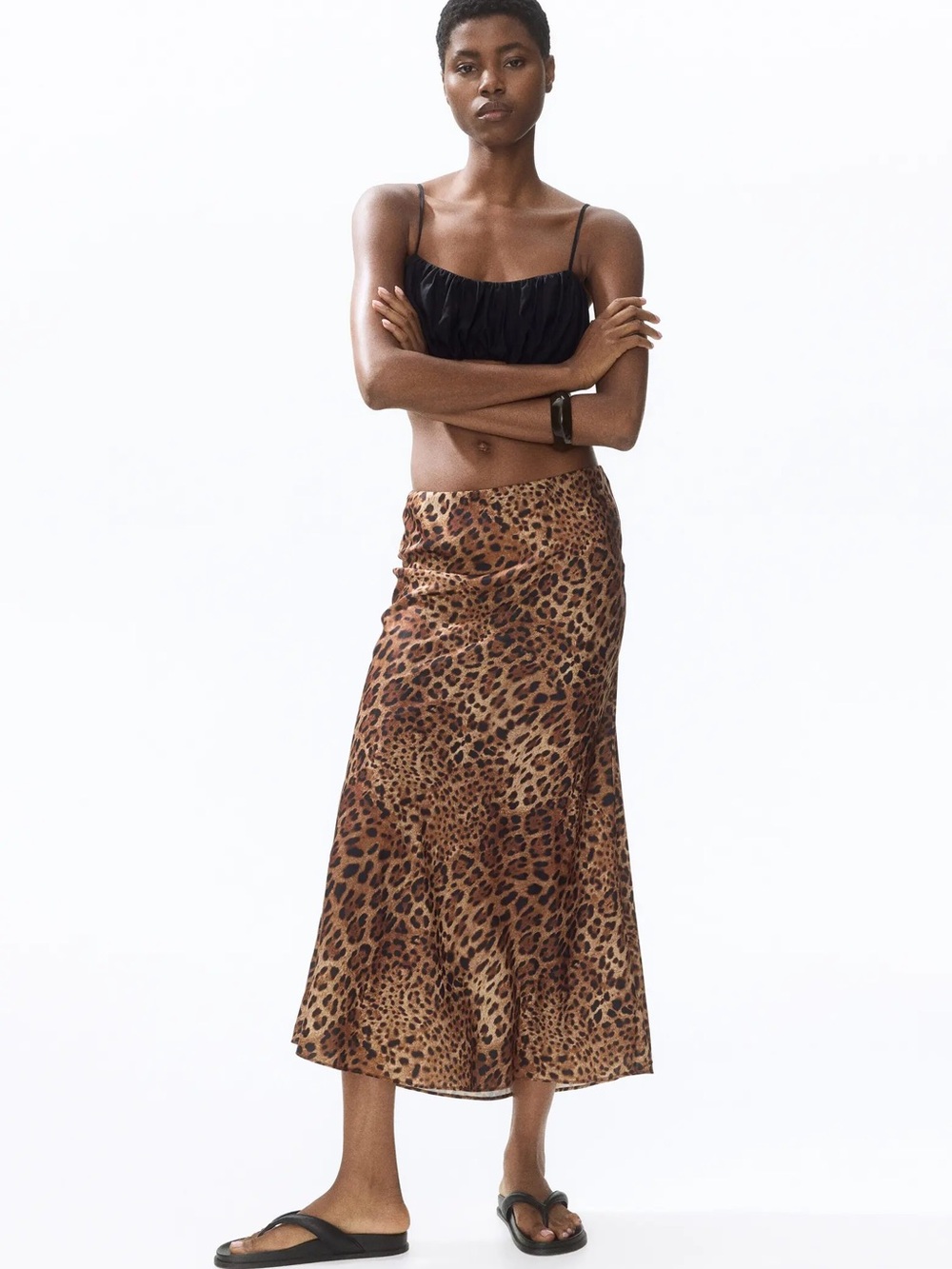 H&M Brown Tan Animal Print Maxi Skirt Resort Wear